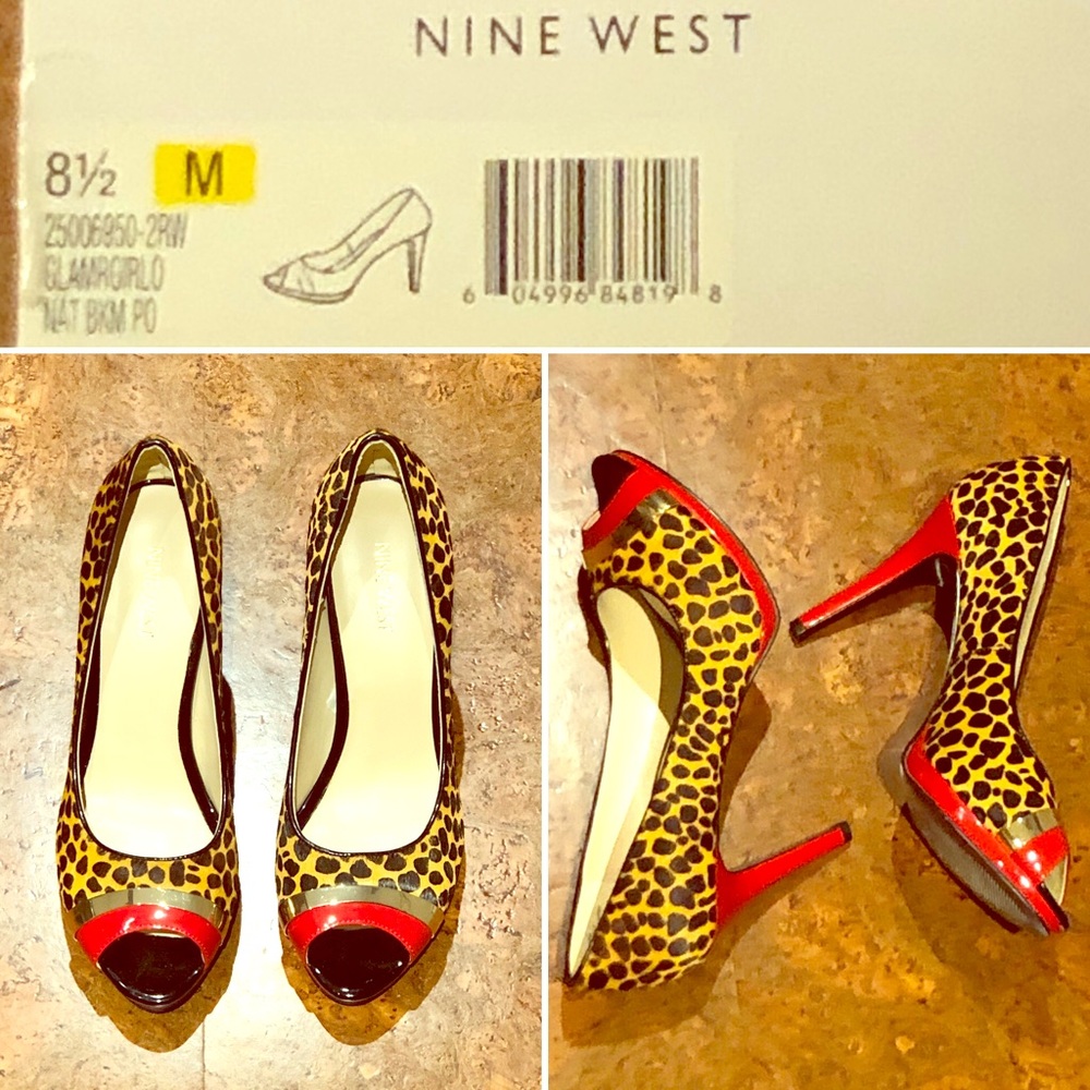Nine West Leopard/Red Glamrgirlo Heels size 8.5M